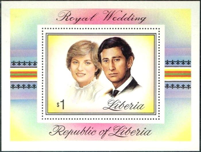 Liberia 1981 Royal Wedding of Prince Charles and Princess Diana Souvenir Sheet Liberia 1981 Royal Wedding of Prince Charles and Princess Diana Souvenir Sheet
